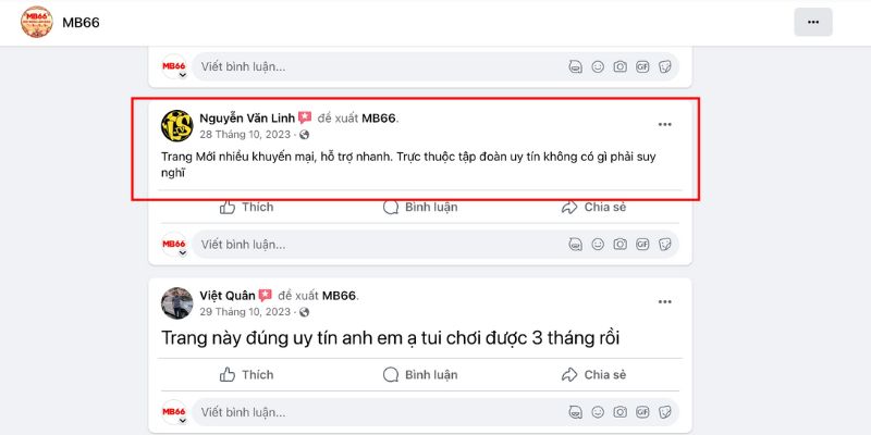 Khách hàng đánh giá về dịch vụ CSKH của MB66 hỗ trợ nhanh, uy tín