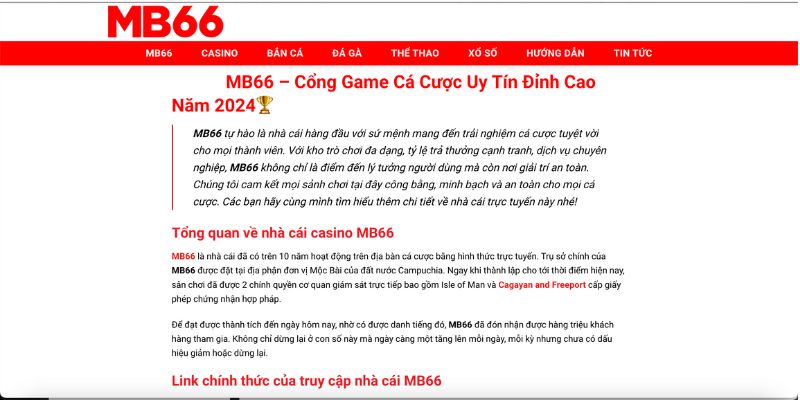 Thông tin trang web mb 66 game